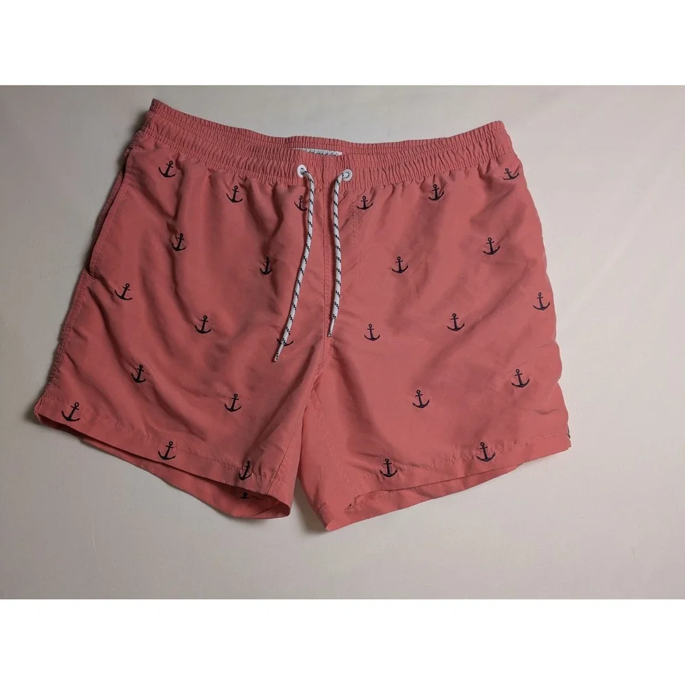 Maamgic Swim Trunks Men's L‎ arge Coral Anchor Print Elastic Waist Pockets